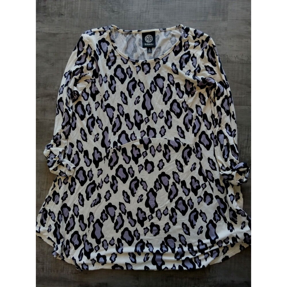 Bobeau Purple Cheetah Flowy Rayon Long Sleeve Mini Dress Size Small